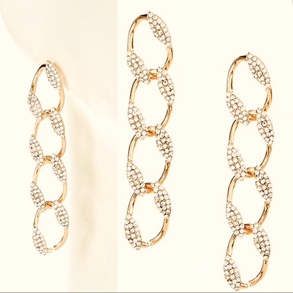 Natasha-Gold Toned-Crystal Embellished Link Drop Earrings-NWT - Picture 5 of 5